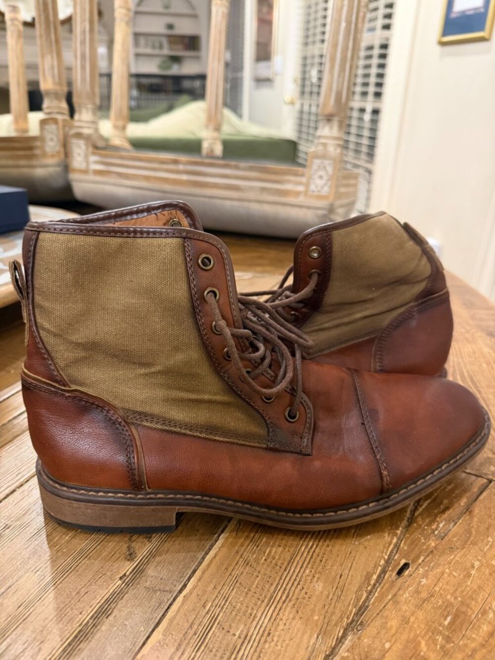 Madden Men's Brown Leather Canvas Boots Size 8